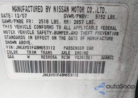 2008 Infiniti M35X из США, поврежденный, VIN JNKAY01F48M653112